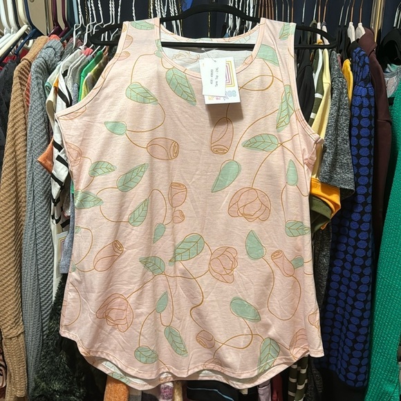 LuLaRoe Tops - LuLaRoe Rose Print Tank Top - Blush/Green